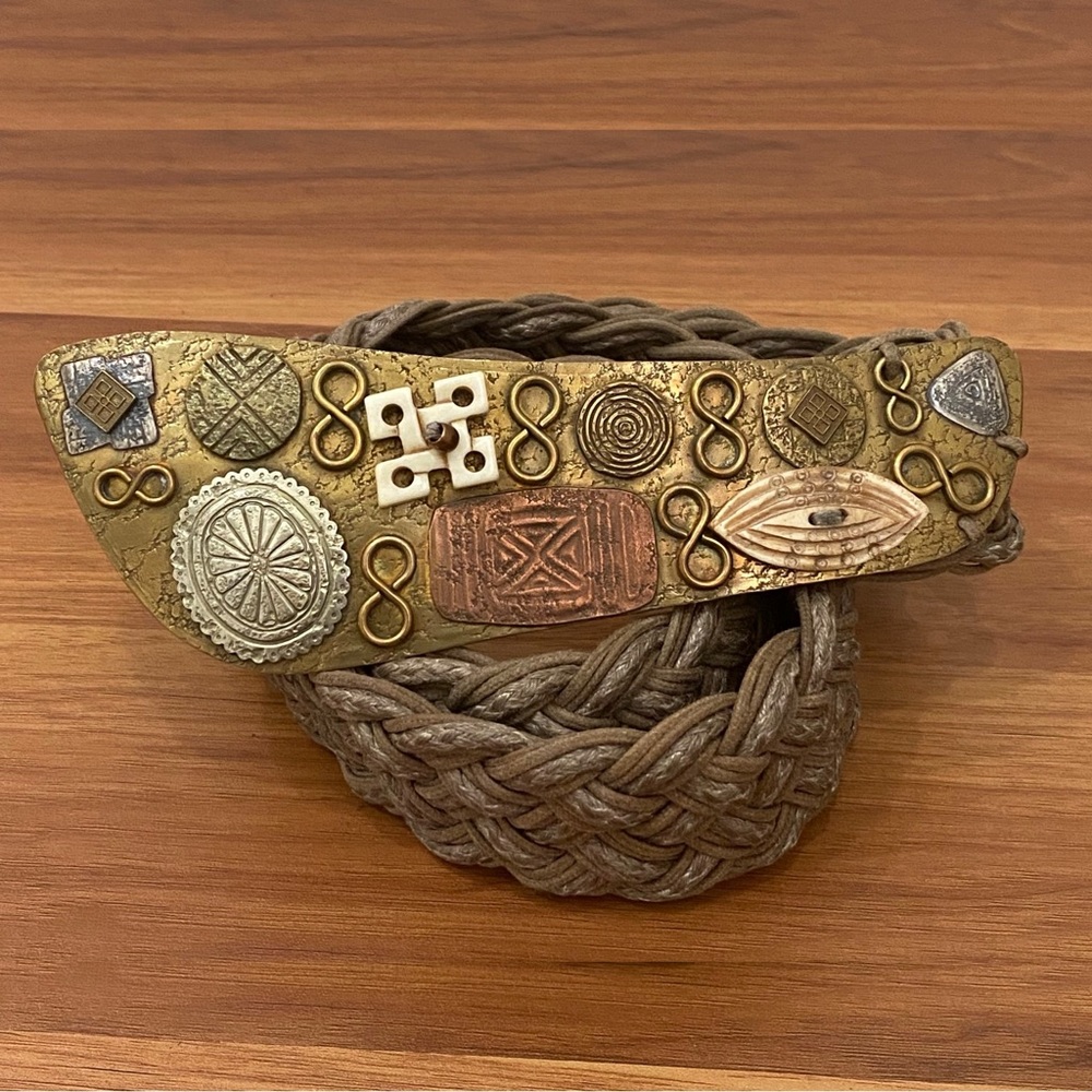 Vintage BAER SF Hammered Mixed Metal Boho Bohemian Woven Braided Belt One Size
